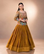 Mustard Peacock Chinon Lehenga Set