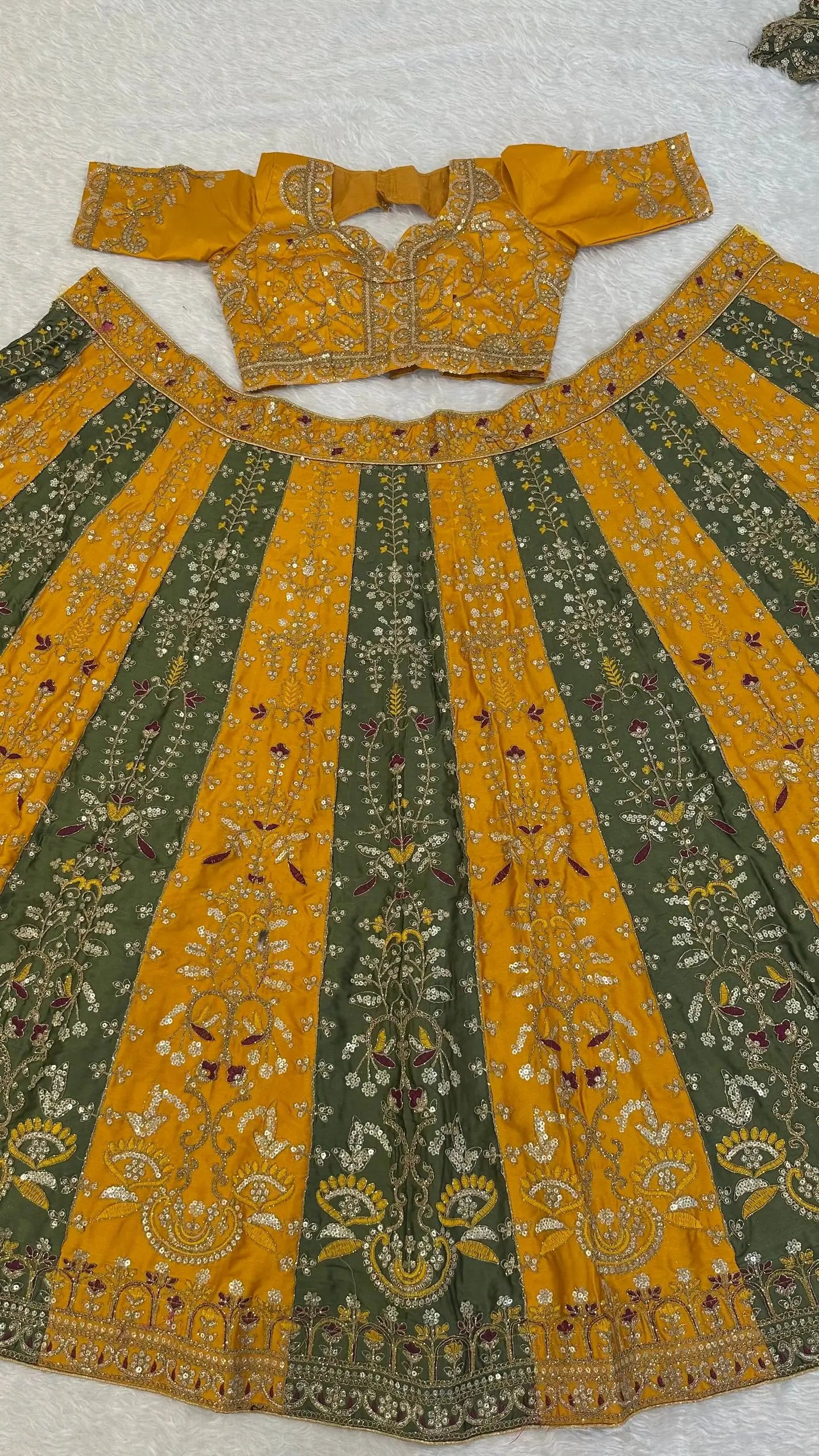 Mustard Sage Panel Lehenga Set