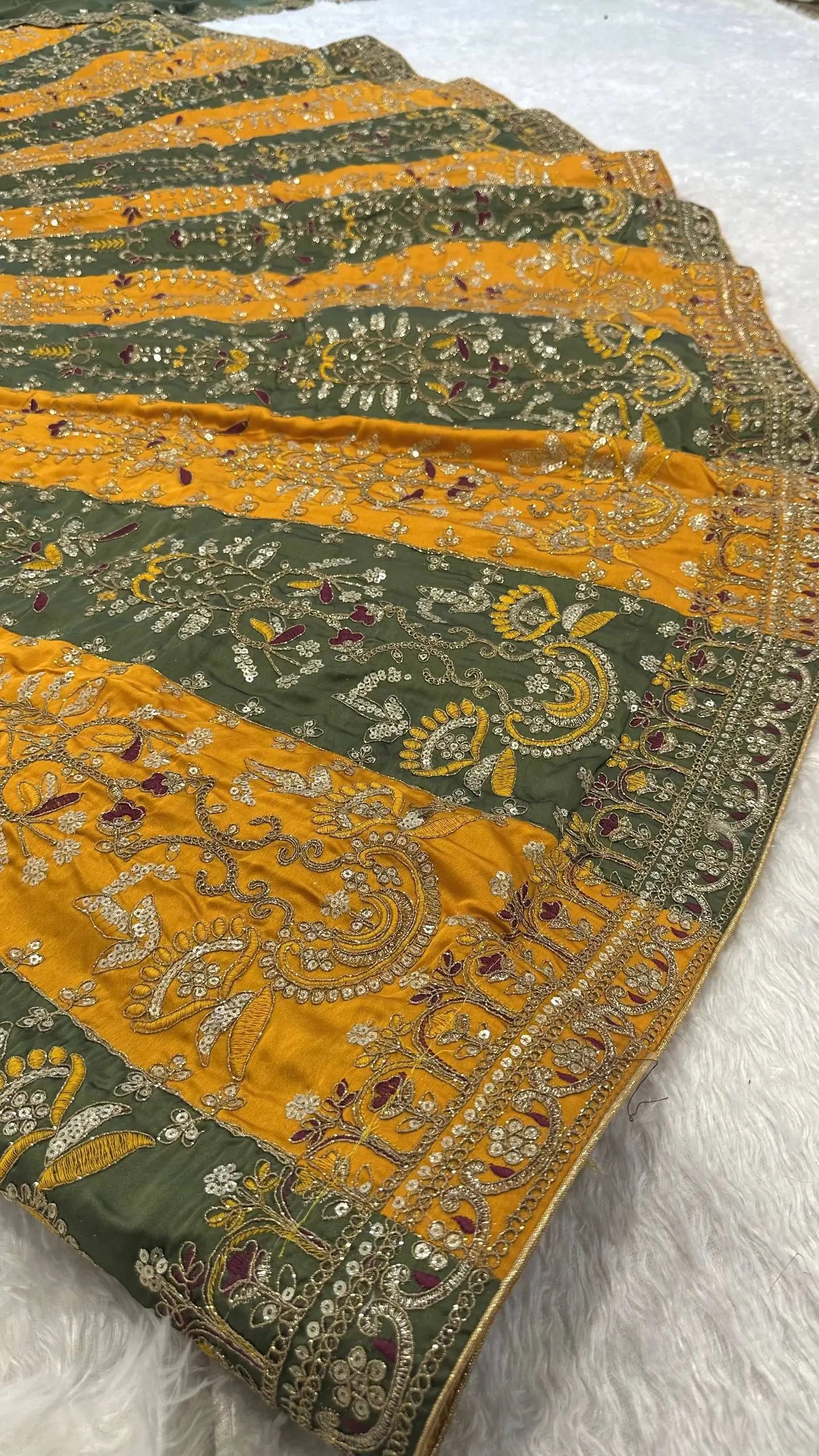 Mustard Sage Panel Lehenga Set