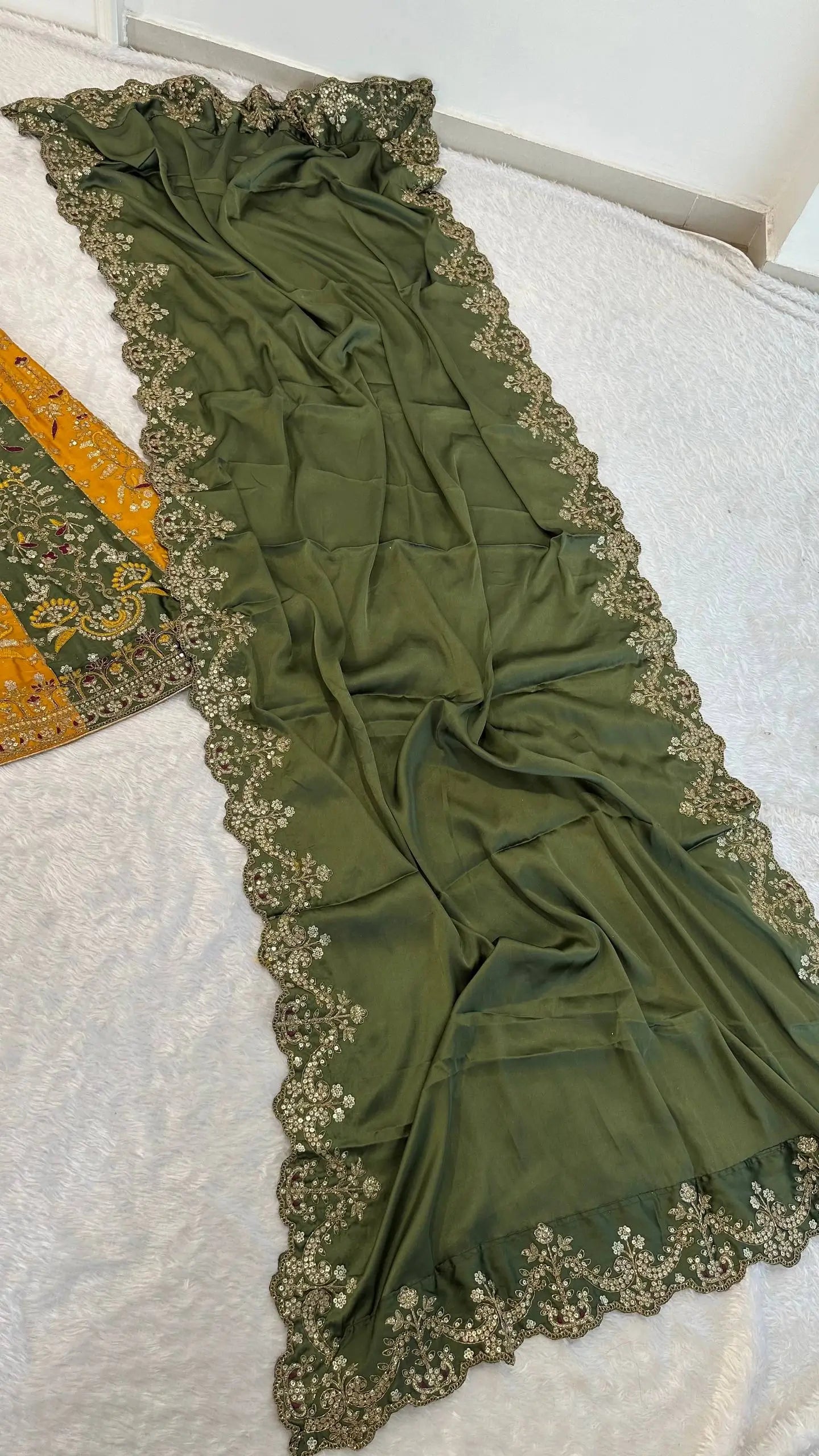 Mustard Sage Panel Lehenga Set