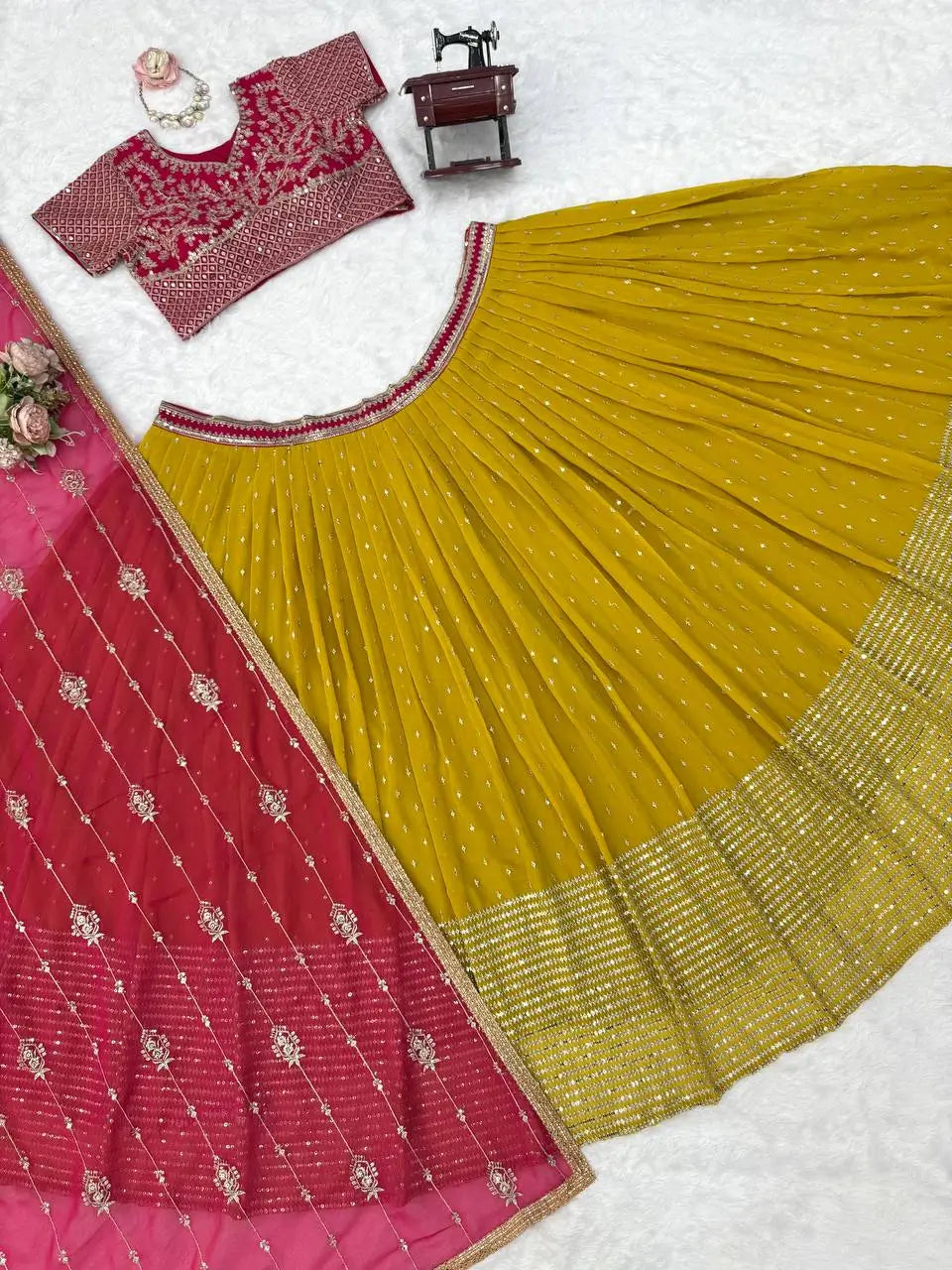 Mustard Sequin Booti Lehenga