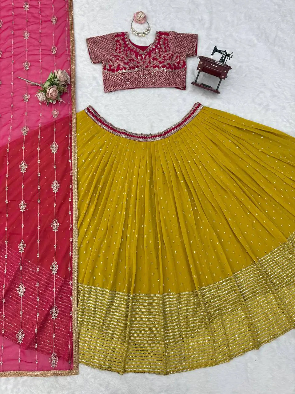 Mustard Sequin Booti Lehenga