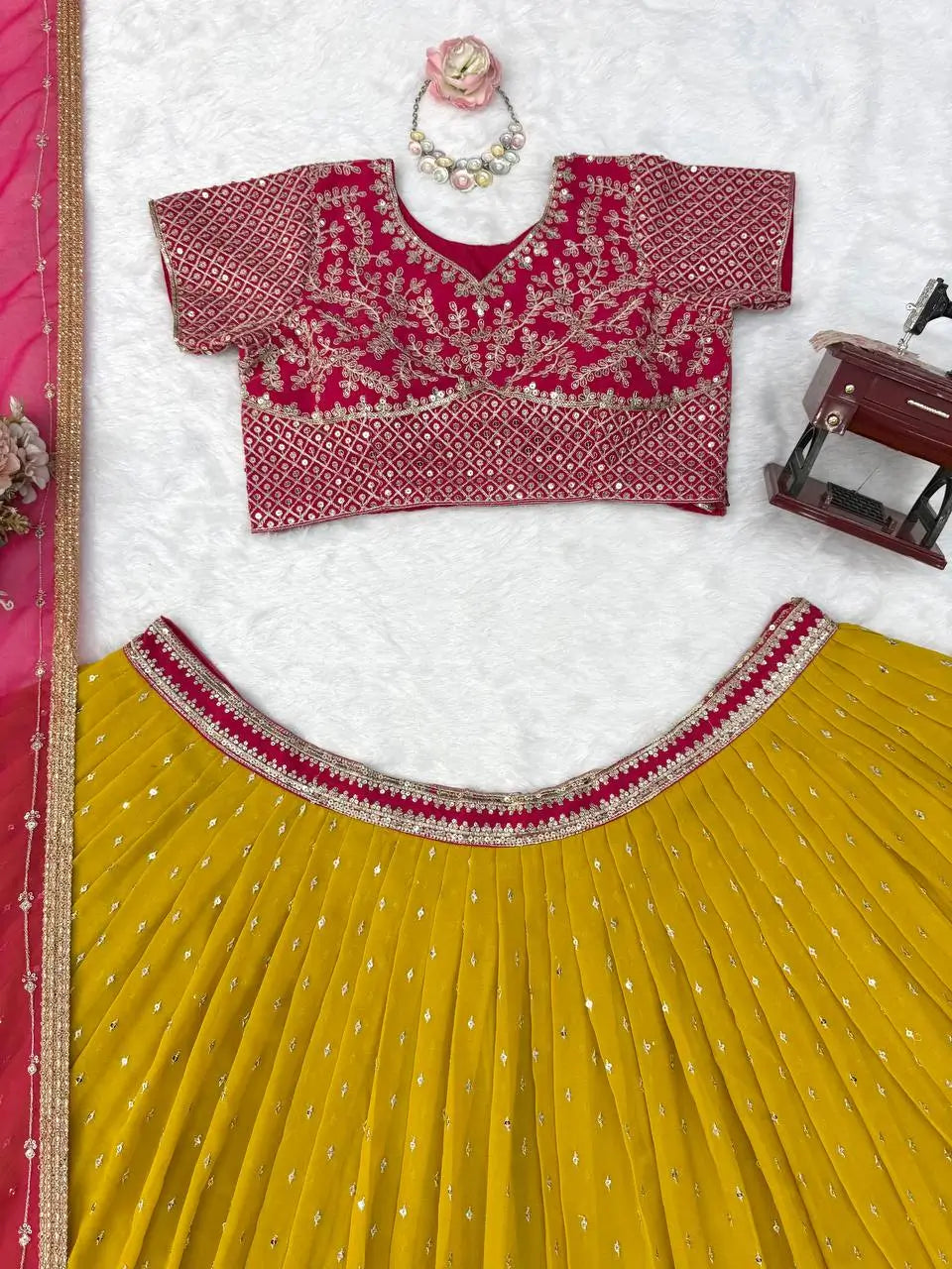 Mustard Sequin Booti Lehenga