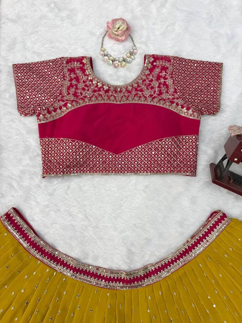 Mustard Sequin Booti Lehenga