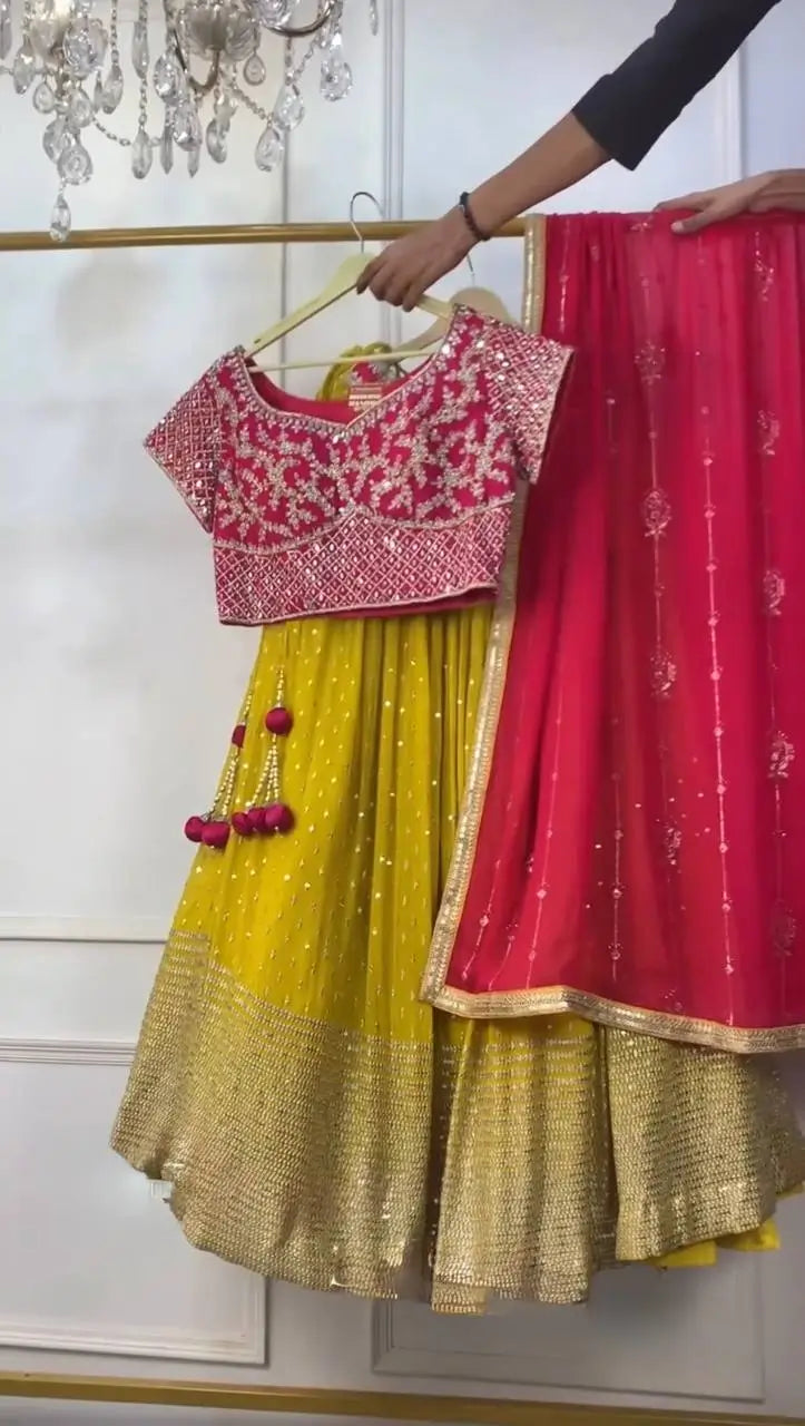 Mustard Sequin Booti Lehenga