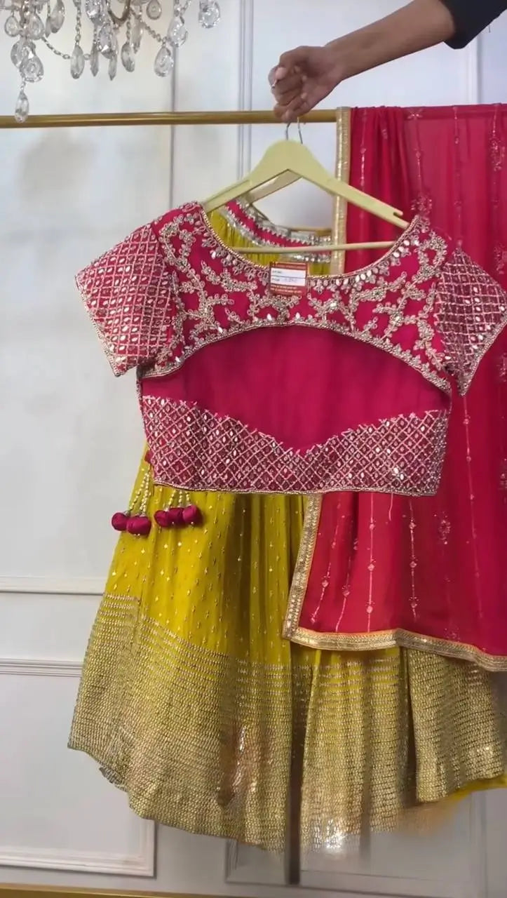 Mustard Sequin Booti Lehenga