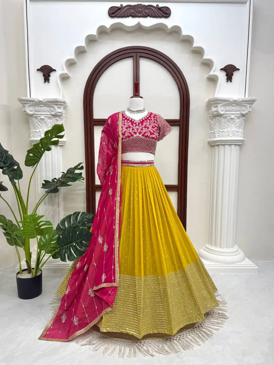 Mustard Sequin Booti Lehenga