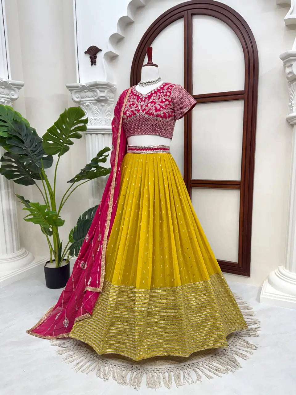Mustard Sequin Booti Lehenga