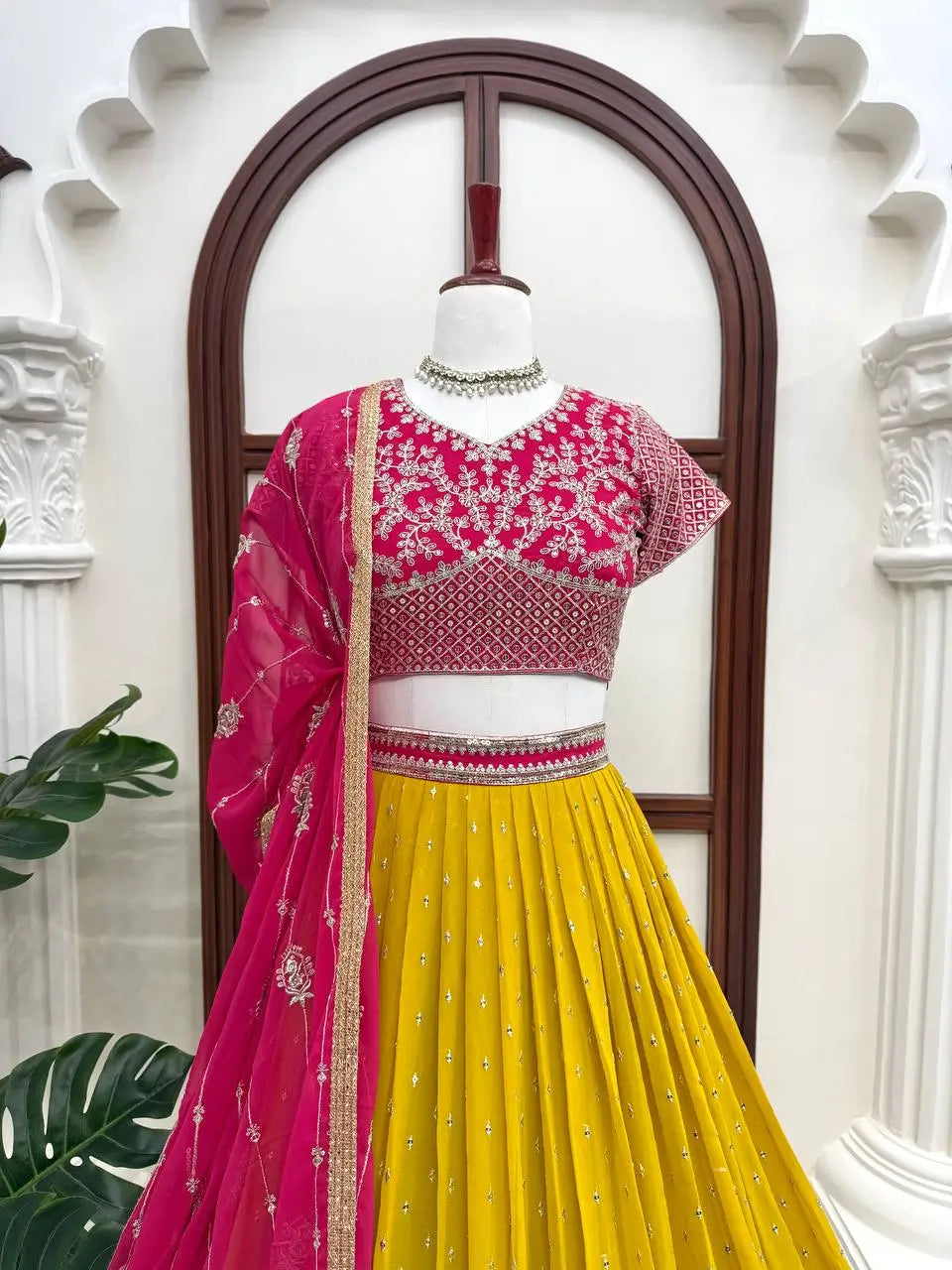Mustard Sequin Booti Lehenga