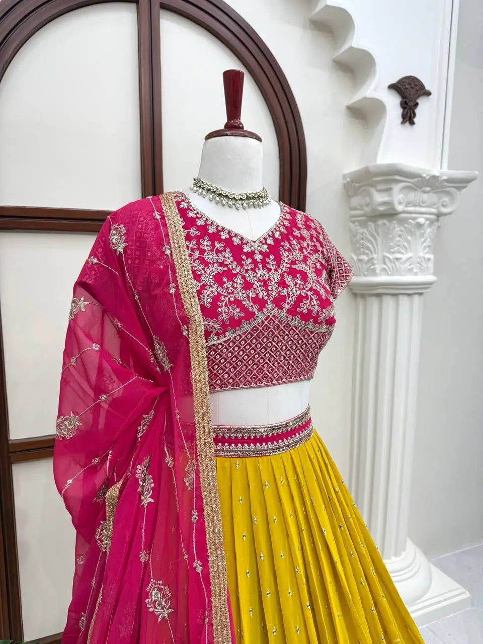 Mustard Sequin Booti Lehenga