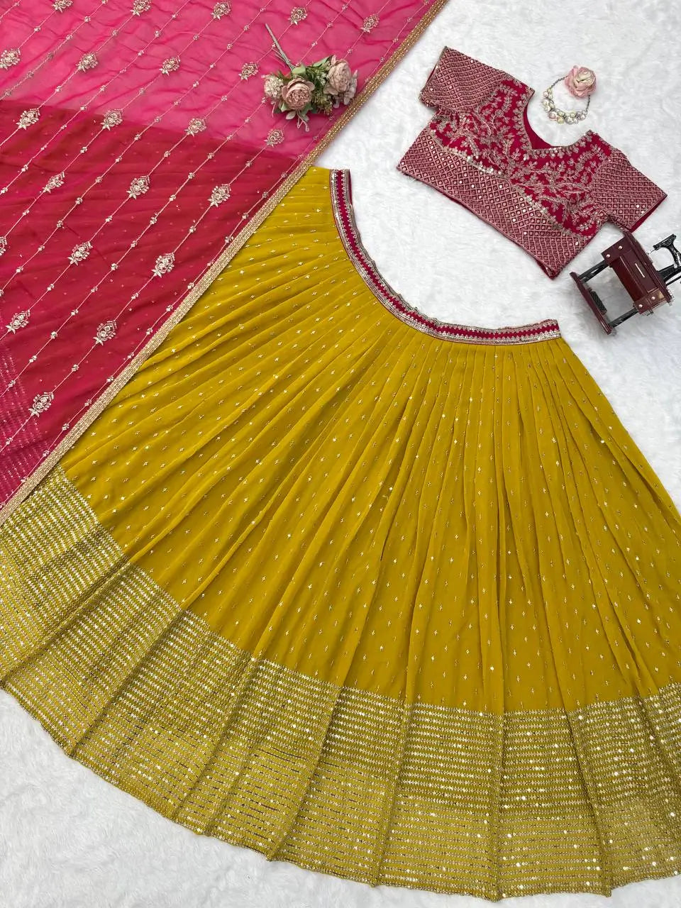 Mustard Sequin Booti Lehenga