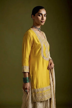 Mustard Sequin Embroidered Sharara Set