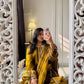 Mustard Shimmer Slit Gown