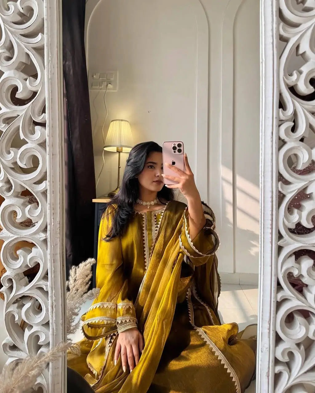 Mustard Shimmer Slit Gown