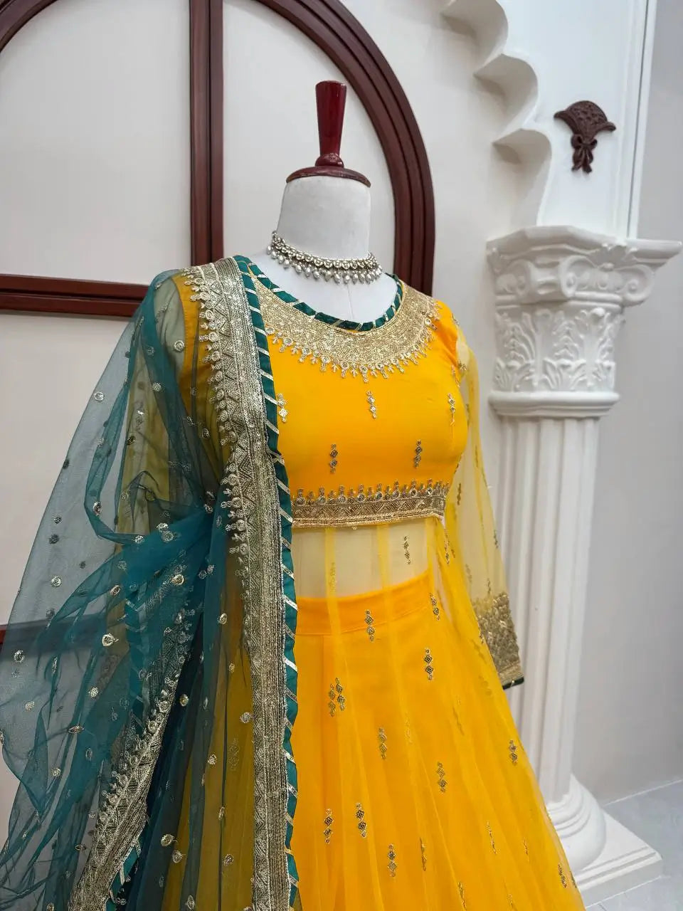 Mustard Teal Gota Gown
