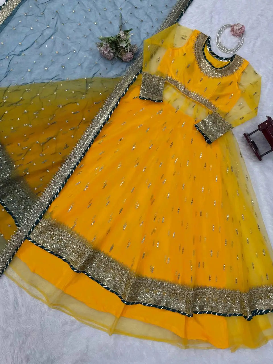 Mustard Teal Gota Gown