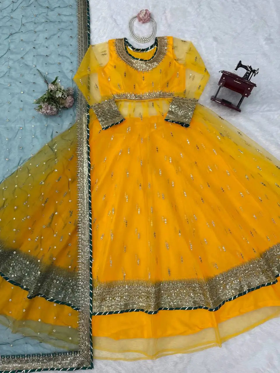 Mustard Teal Gota Gown