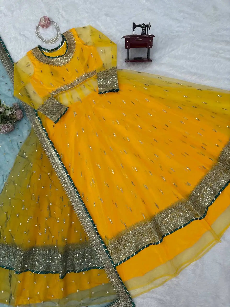 Mustard Teal Gota Gown