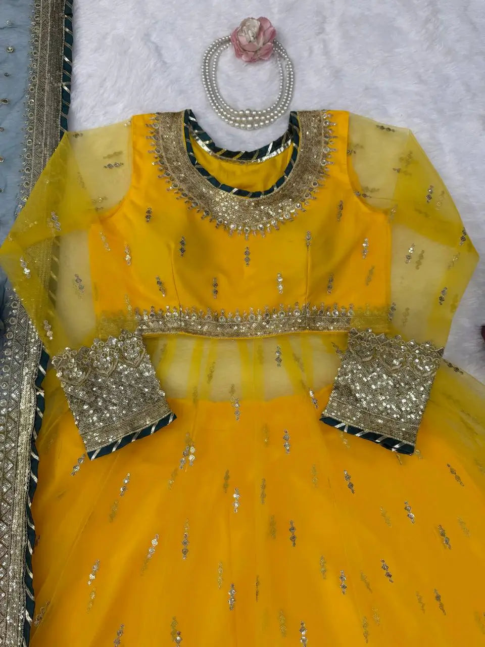 Mustard Teal Gota Gown