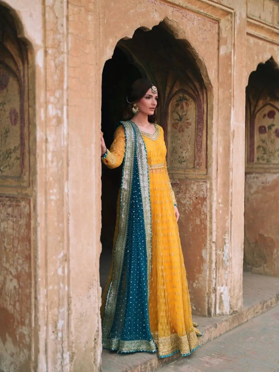 Mustard Teal Gota Gown