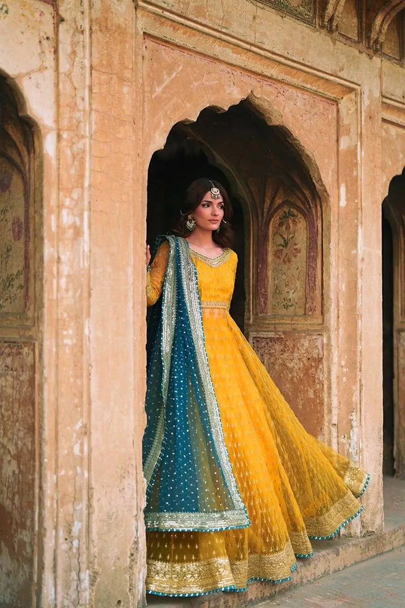 Mustard Teal Gota Gown