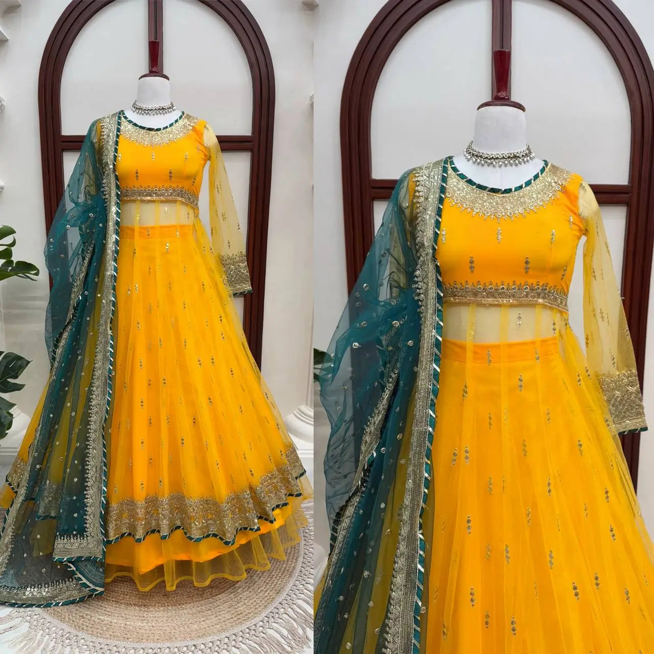 Mustard Teal Gota Gown