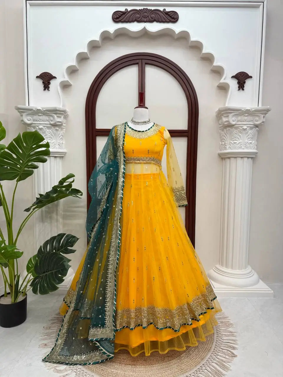 Mustard Teal Gota Gown