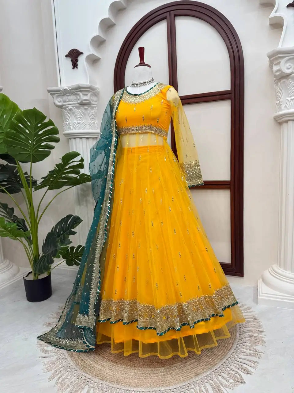 Mustard Teal Gota Gown