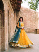 Mustard Teal Gota Gown