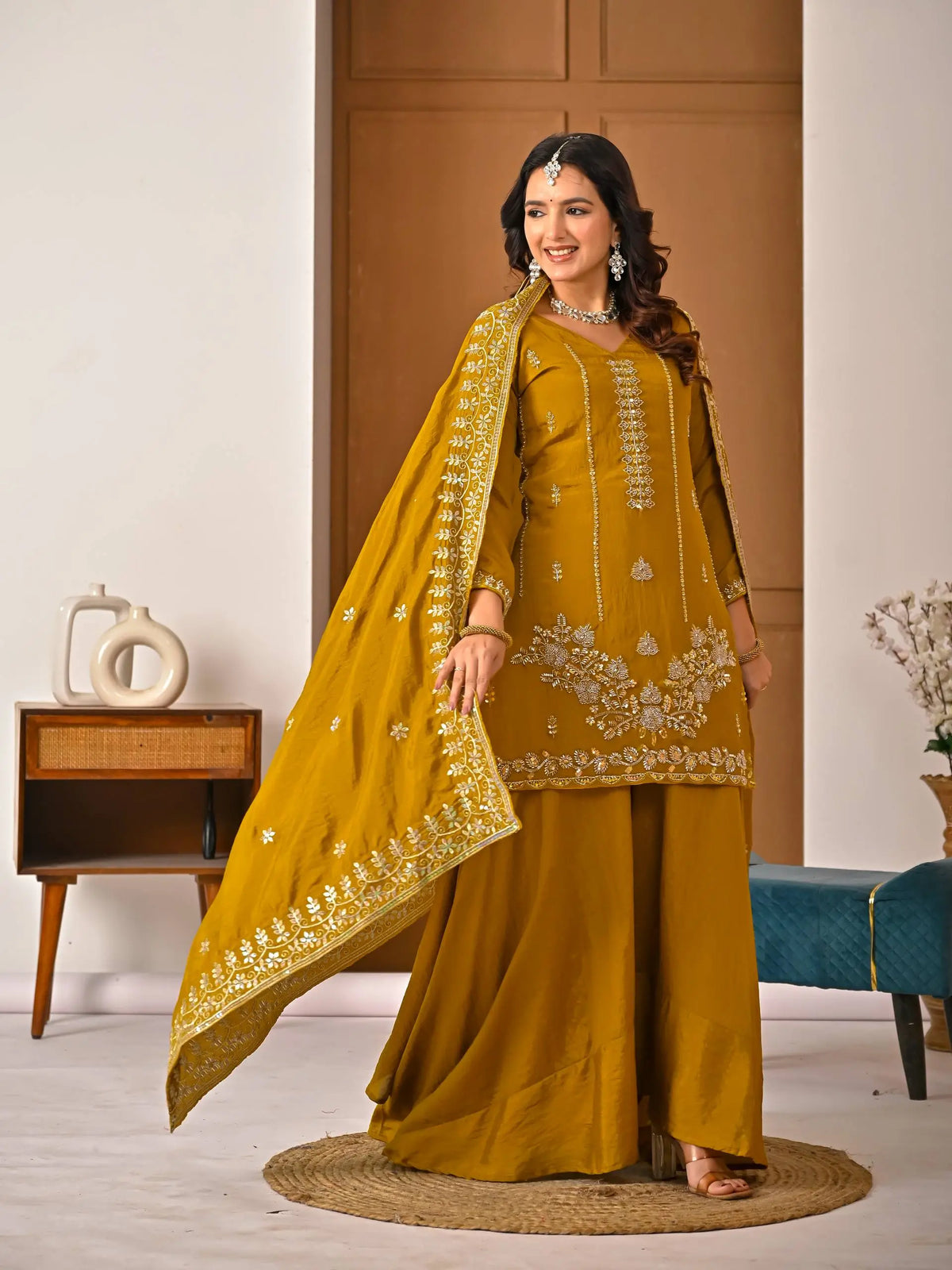 Mustard Vichitra Sharara Set
