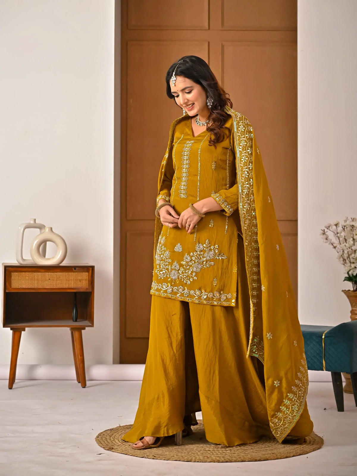 Mustard Vichitra Sharara Set