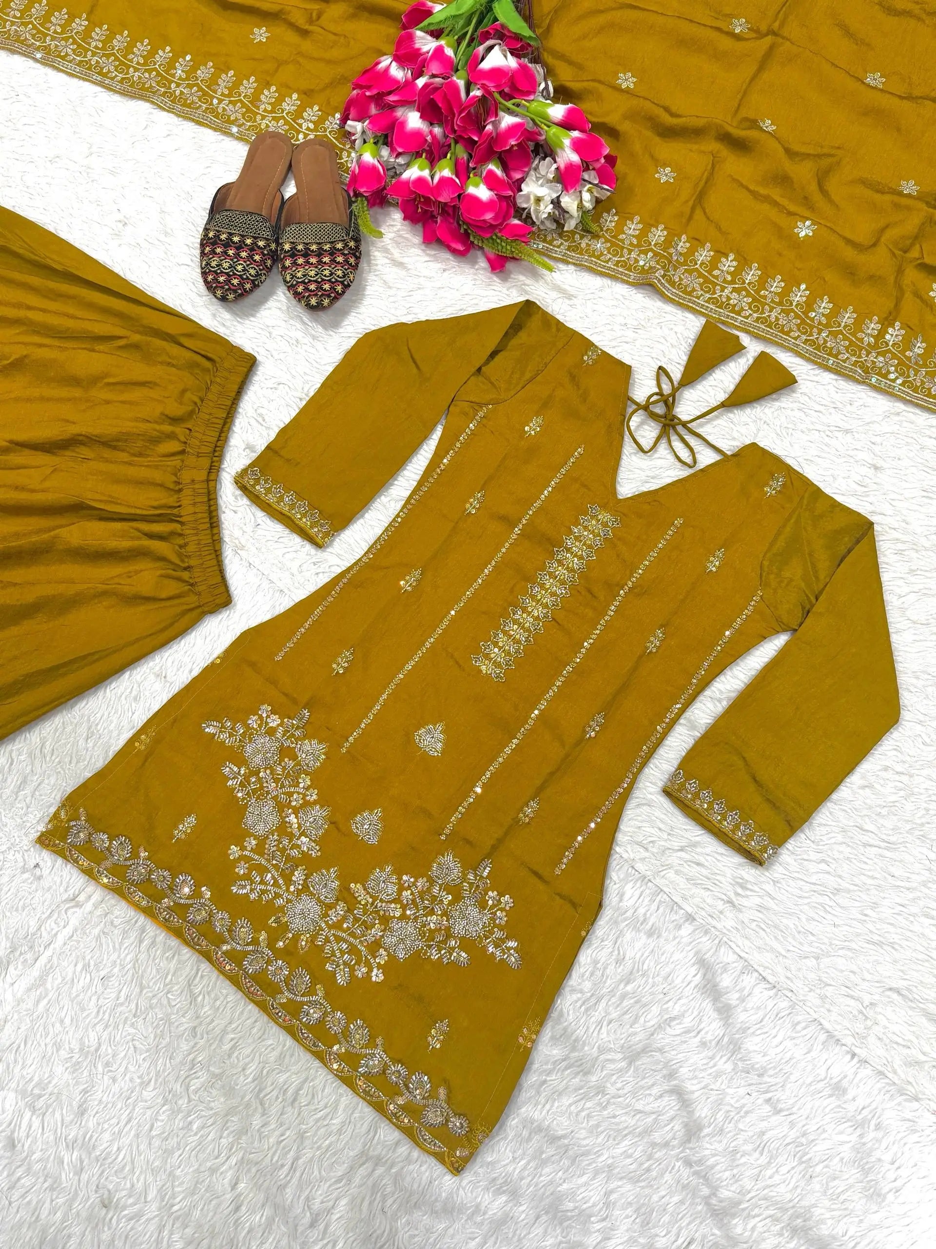 Mustard Vichitra Sharara Set