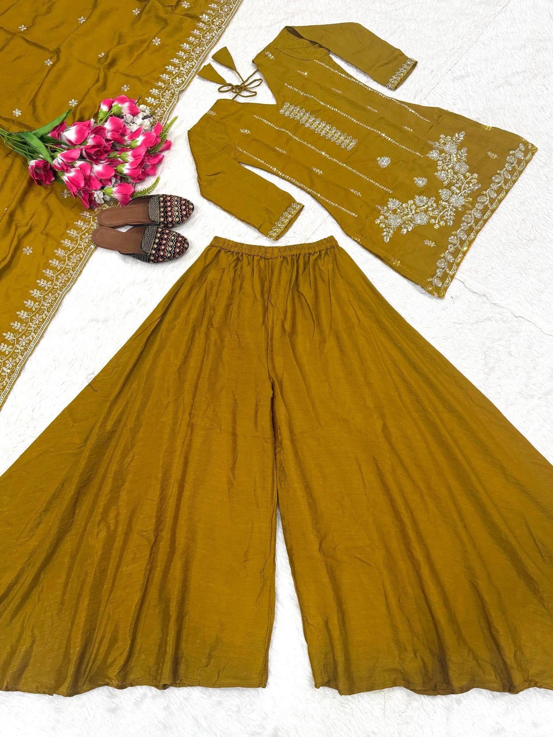 Mustard Vichitra Sharara Set