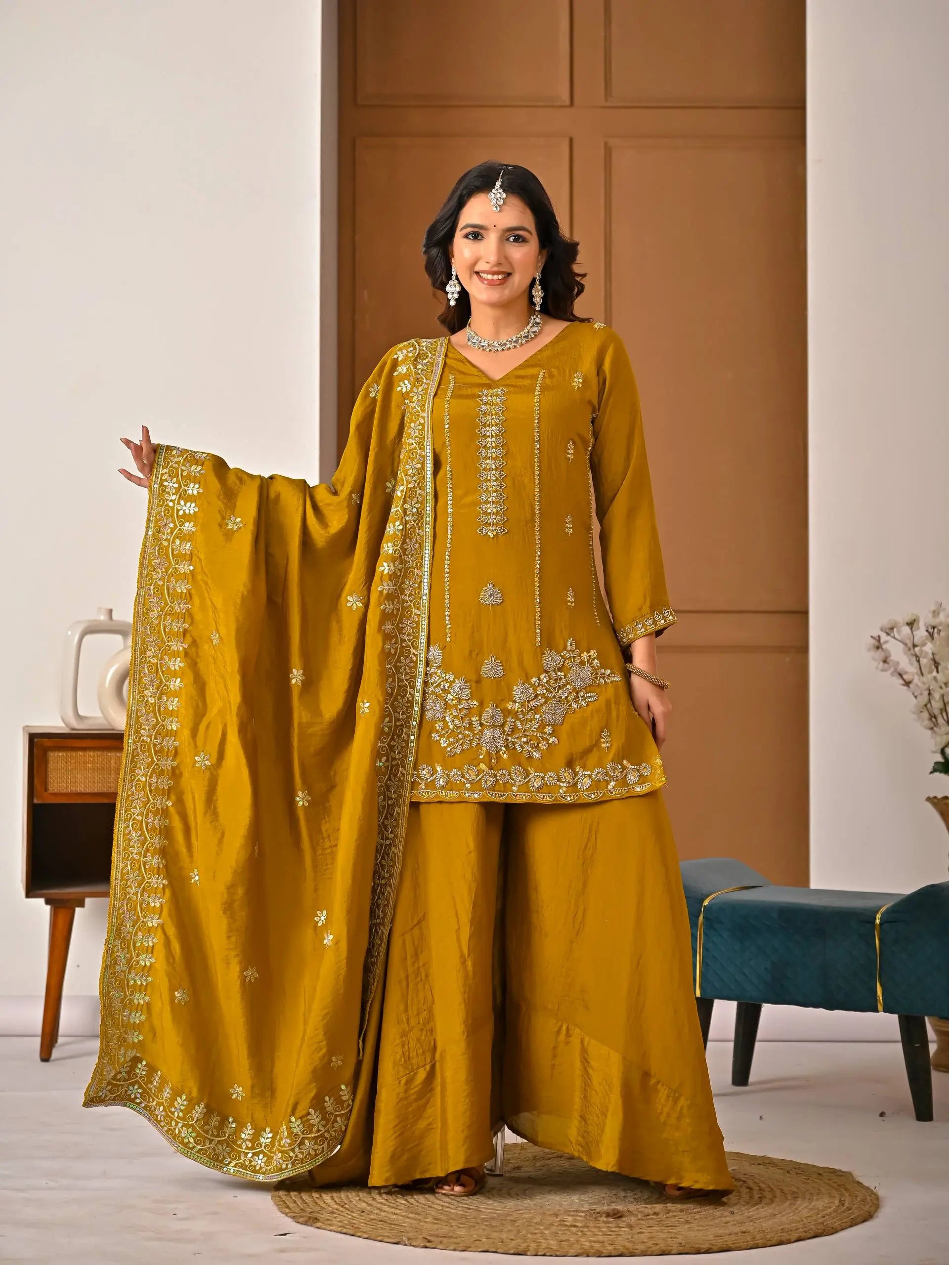 Mustard Vichitra Sharara Set