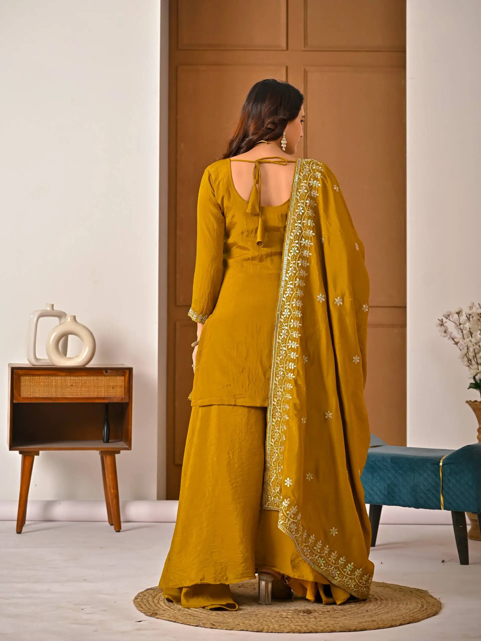 Mustard Vichitra Sharara Set