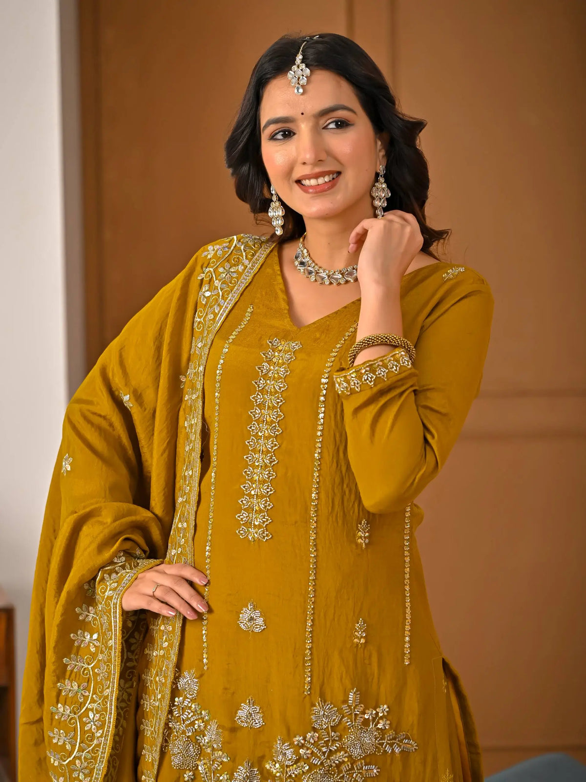 Mustard Vichitra Sharara Set