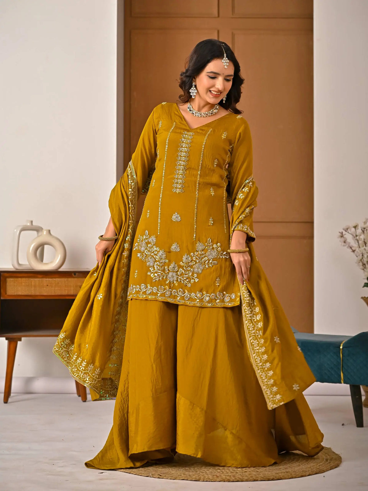 Mustard Vichitra Sharara Set