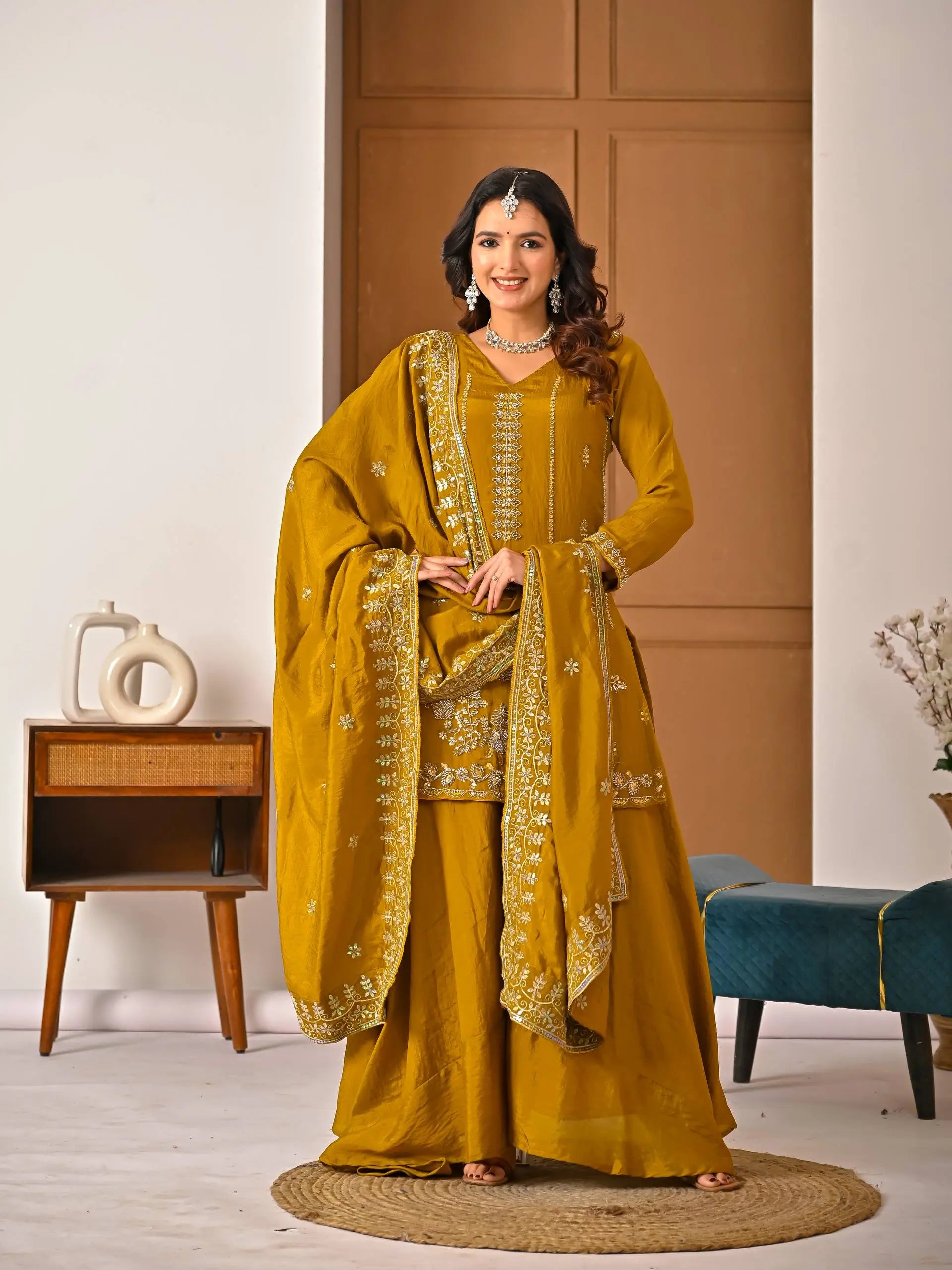Mustard Vichitra Sharara Set