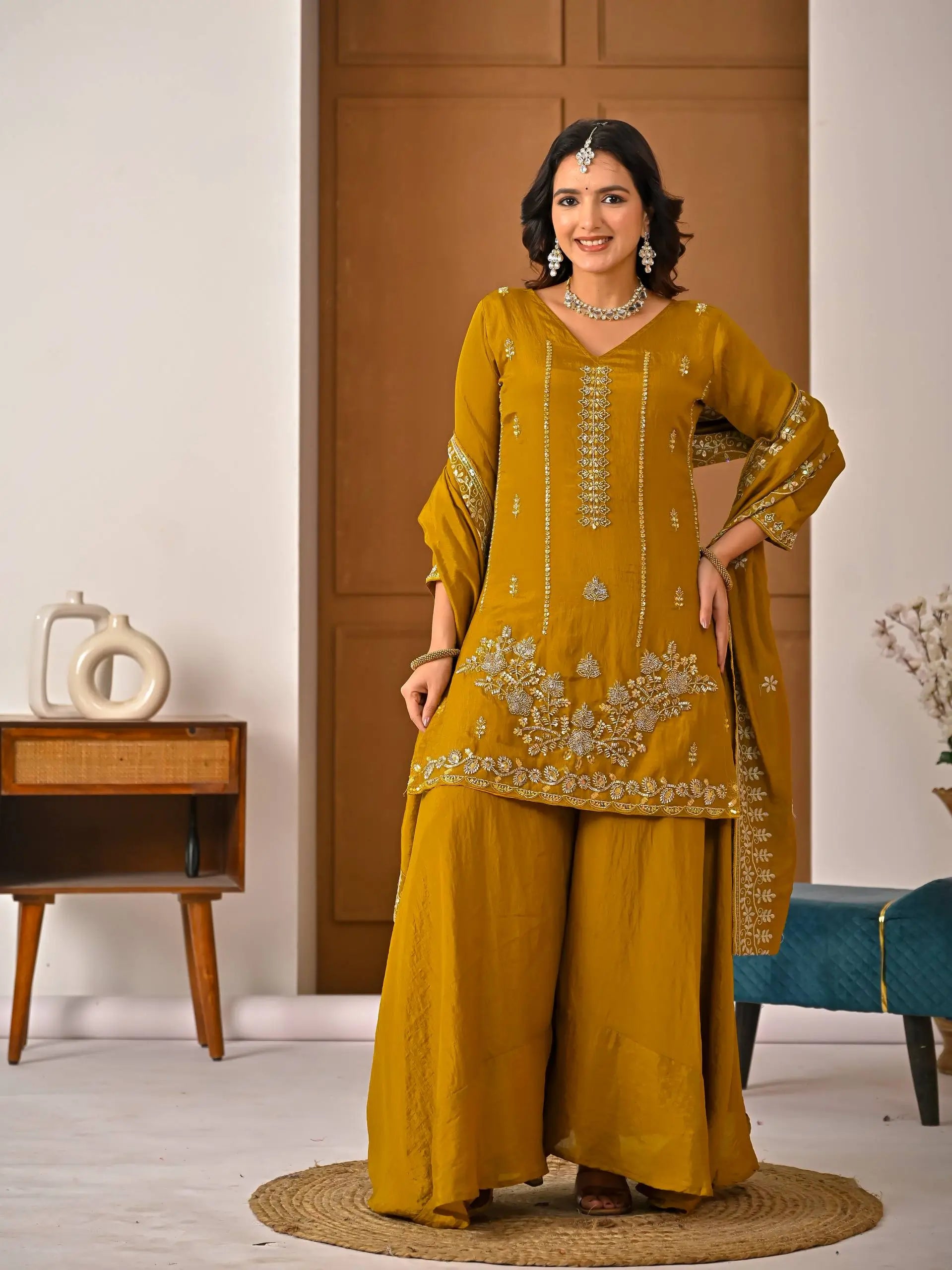 Mustard Vichitra Sharara Set