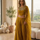 Mustard Viscose Satin Beadwork Sharara Set