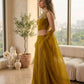 Mustard Viscose Satin Beadwork Sharara Set