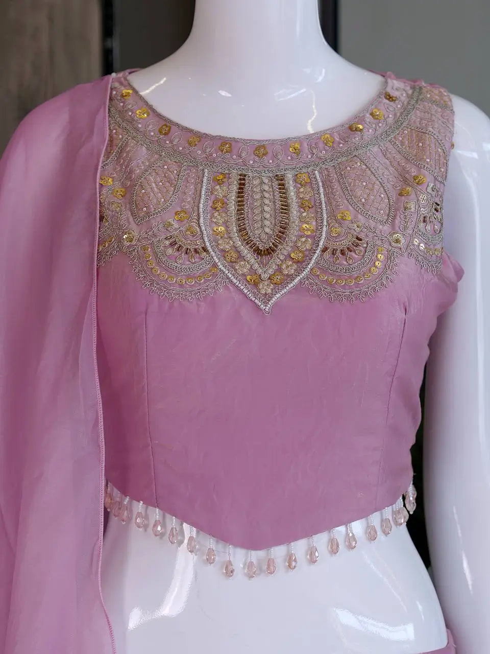 Mustard Viscose Satin Beadwork Sharara Set