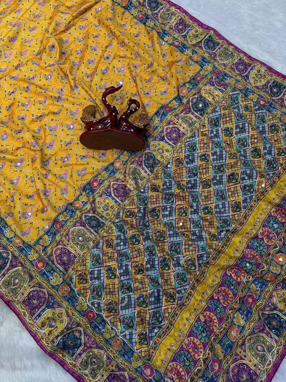 Mustard Zari Mirror Saree
