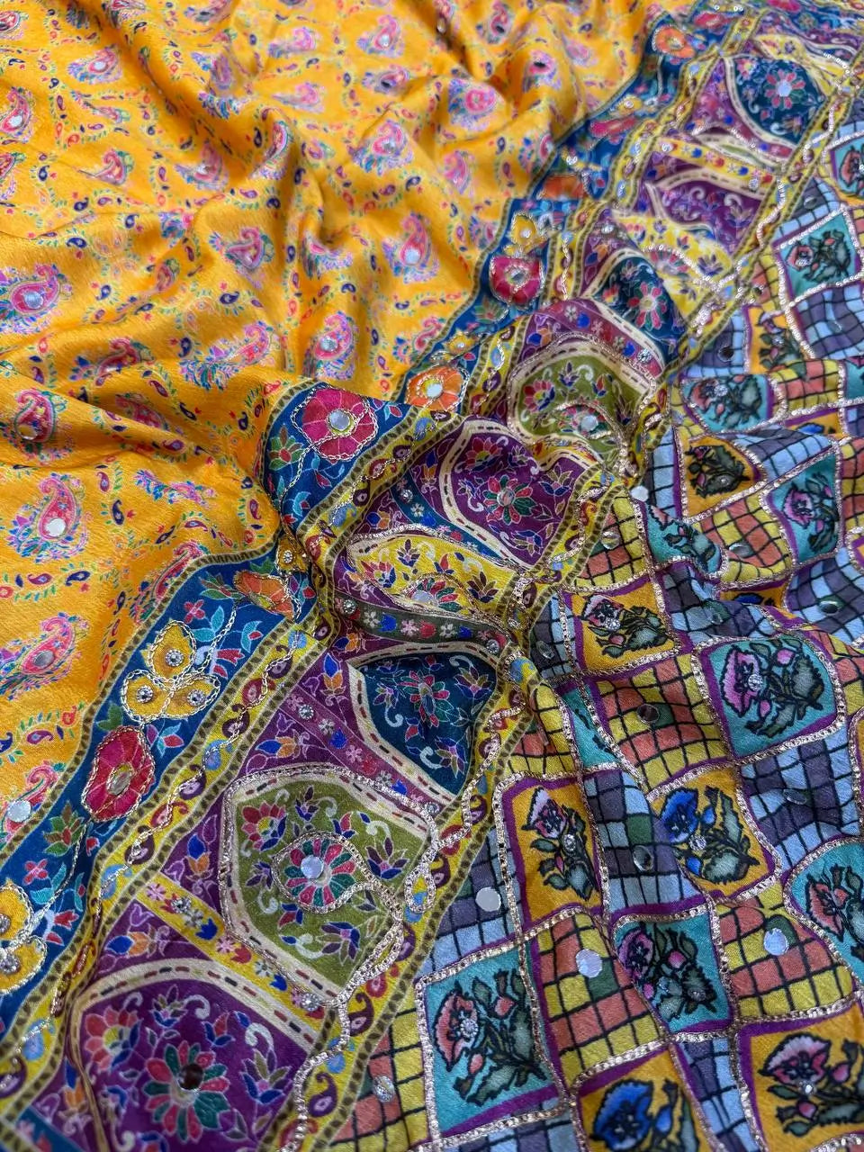 Mustard Zari Mirror Saree