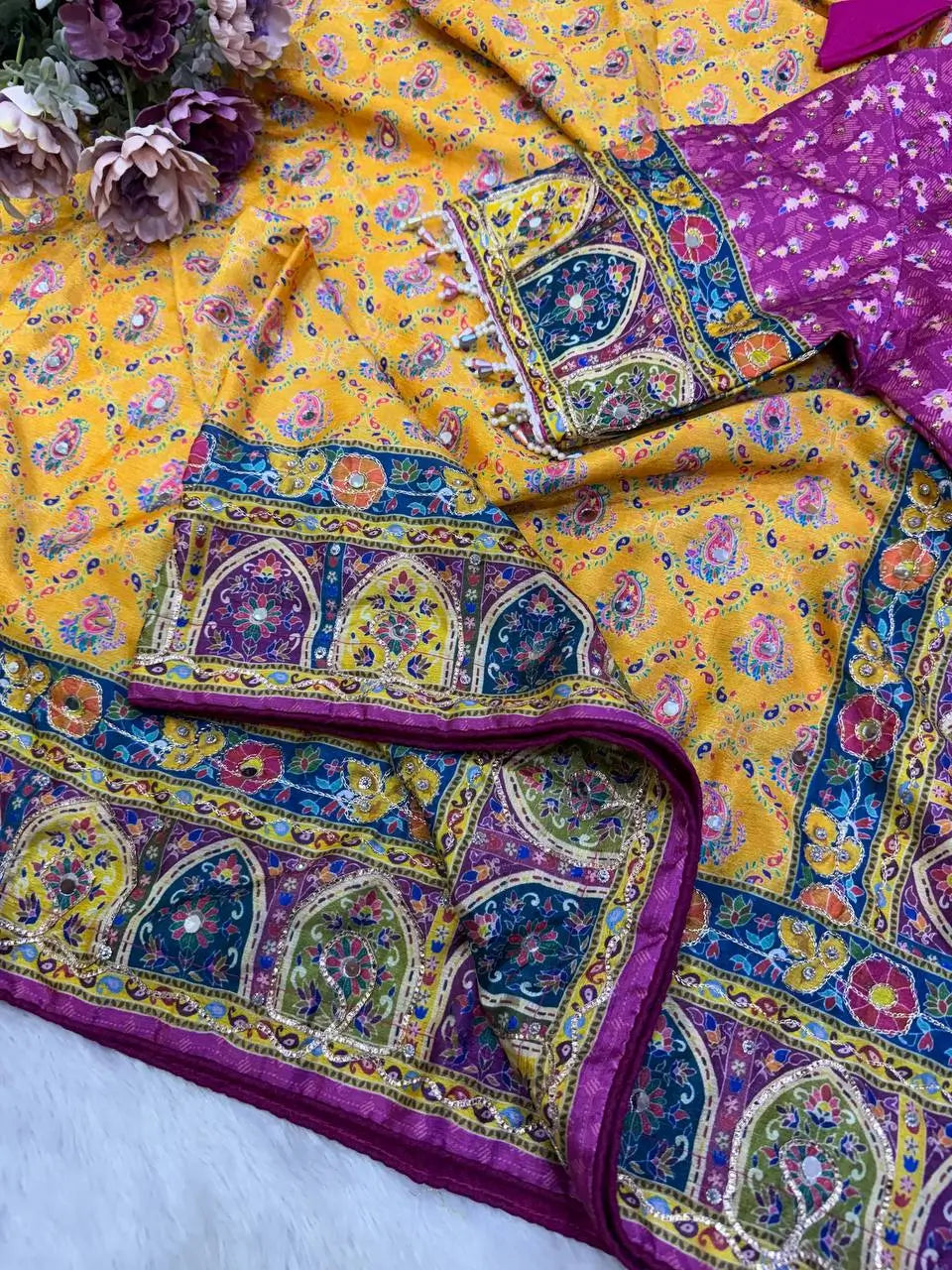 Mustard Zari Mirror Saree