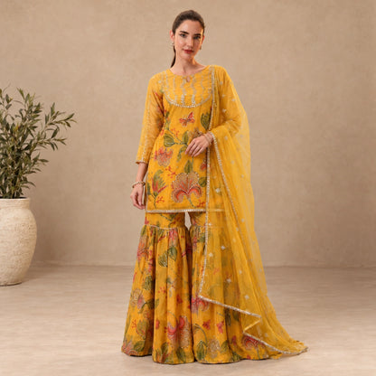 Embroidered Organza Sharara Set with Dupatta