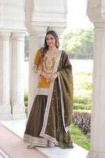 NC Silk Sequins & Coding Embroidered Top Sharara Set with Dupatta