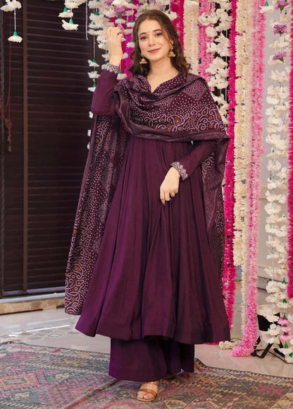 Wine Mirrorwork V-Neck Kurta