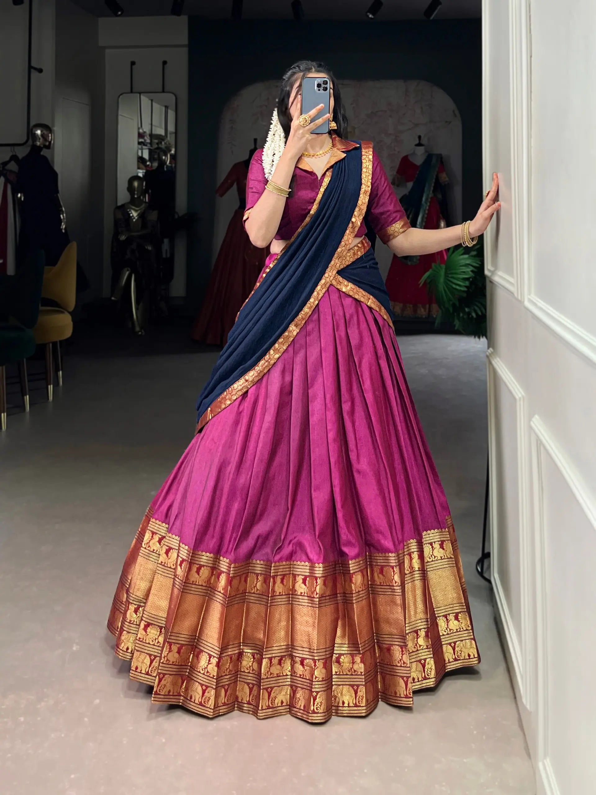 Narayanpet Cotton Zari Weaving Lehenga Set with Dupatta