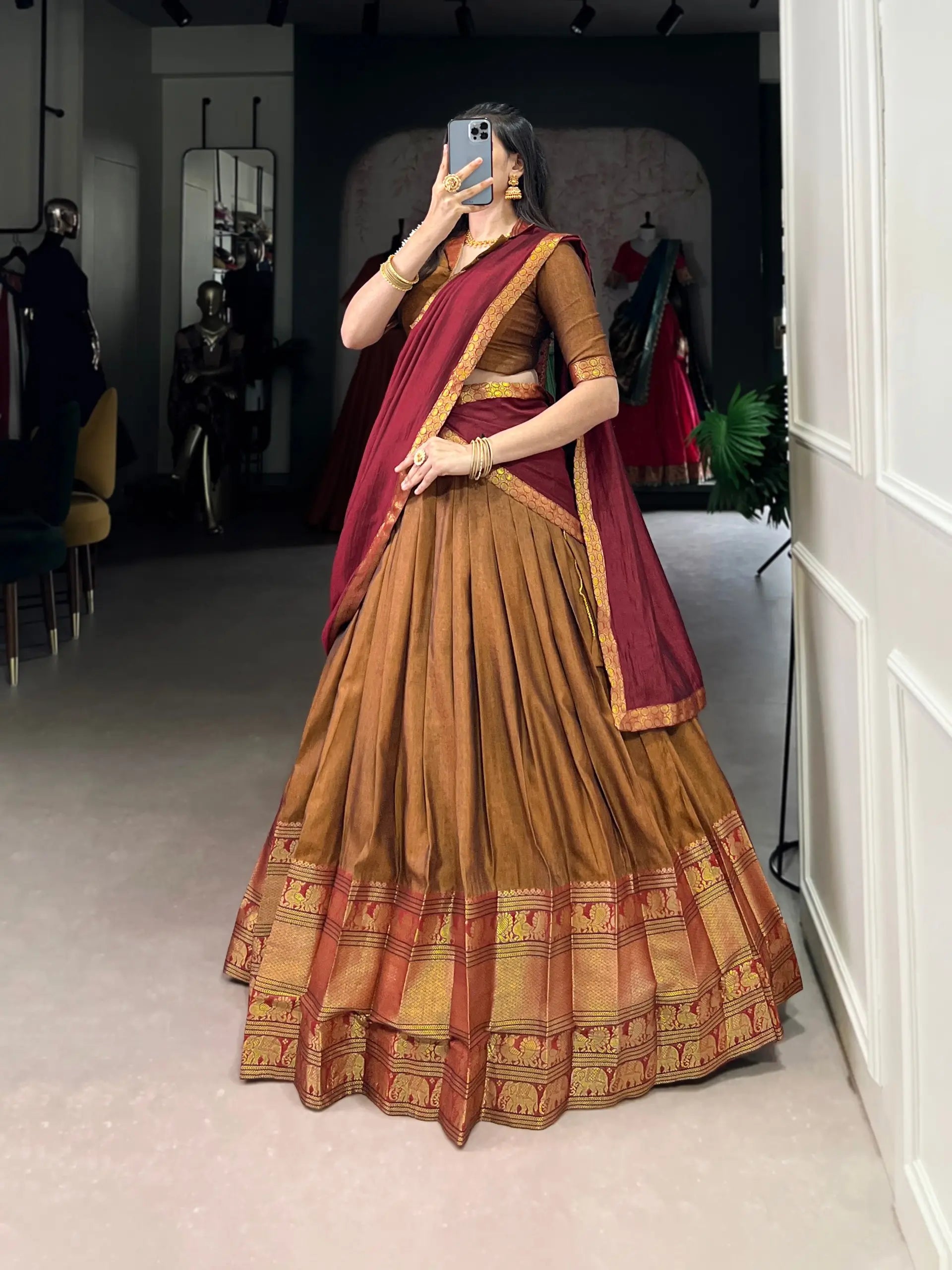 Narayanpet Cotton Zari Weaving Lehenga Set with Dupatta